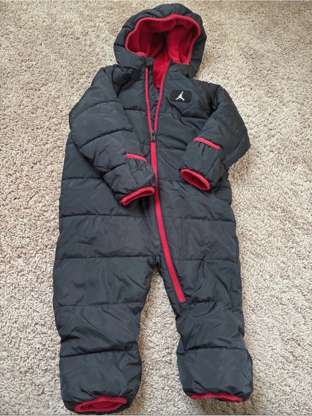 Jordan Black and Red Puffer One-Piece Snowsuit